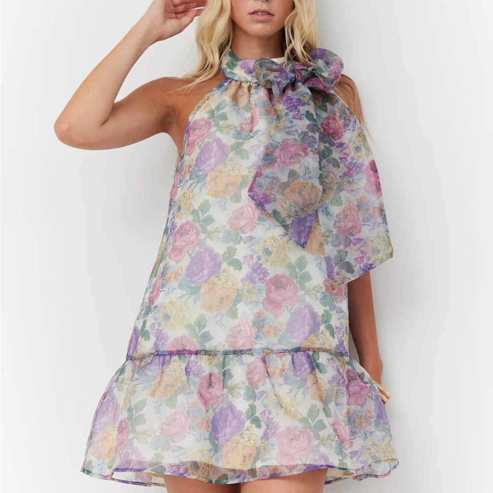 Eve Tie Neck Floral Mini Dress